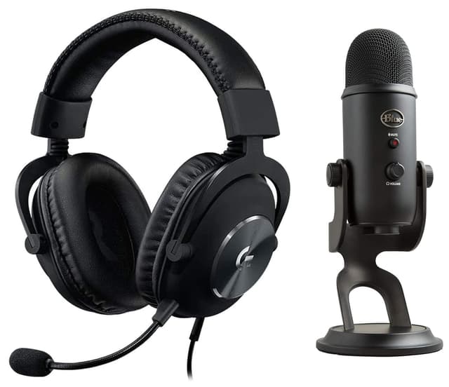 Logitech G PRO X Gaming Headset, Over-Ear/DTS Headphones for Esports Gaming, PC/PS/Xbox/VR/Nintendo Switch with Blue Microphones Yeti USB Mic for Recording and Streaming-Black