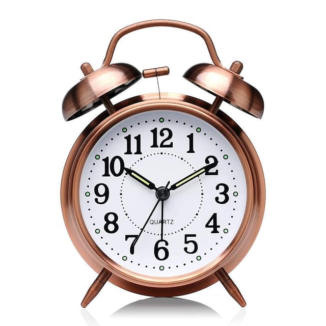 Sarth Enterprise Twin Bell Copper Table Alarm Clock with Night LED Light for Student for Kids Bedroom